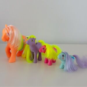 Vintage My Little Pony Lot G1 1985–1986 Hasbro 4 Ponies Hong Kong Neon Hair